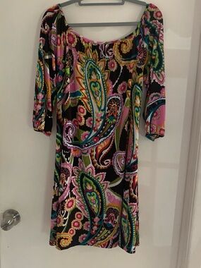 Lily Multicolor Paisley Midi Dress in Black and Pink